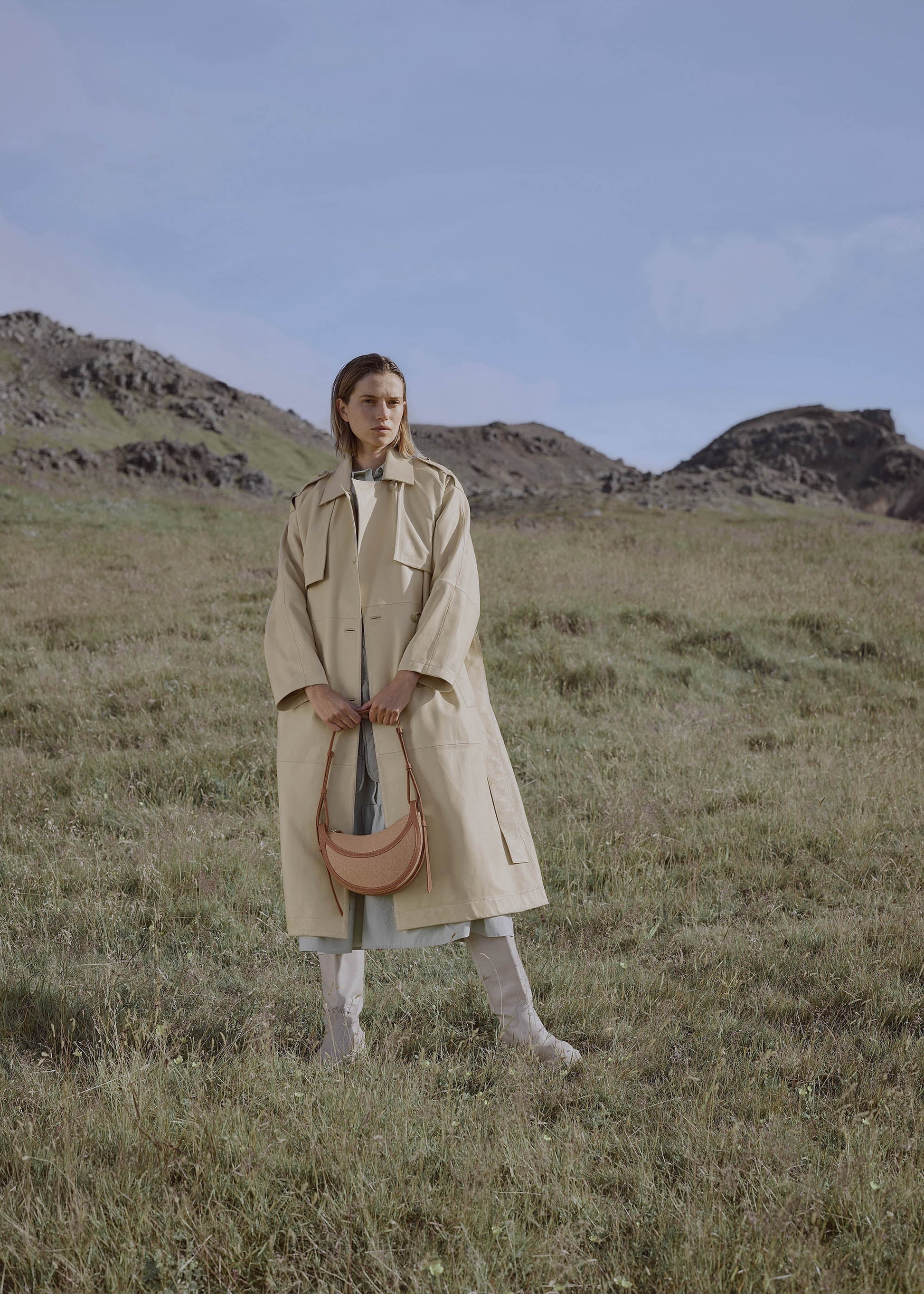 Avelin Omuz Çantası - Kanvas taba/kum beji