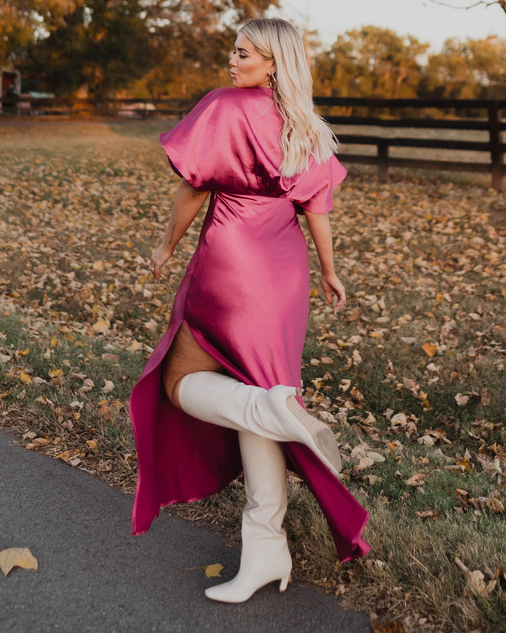 Theia Saten V Yaka Uzun Elbise