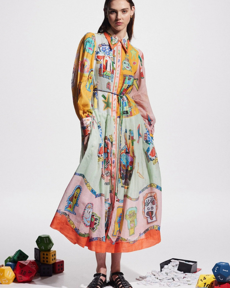 Danielle Balon Kol Patchwork Uzun Elbise