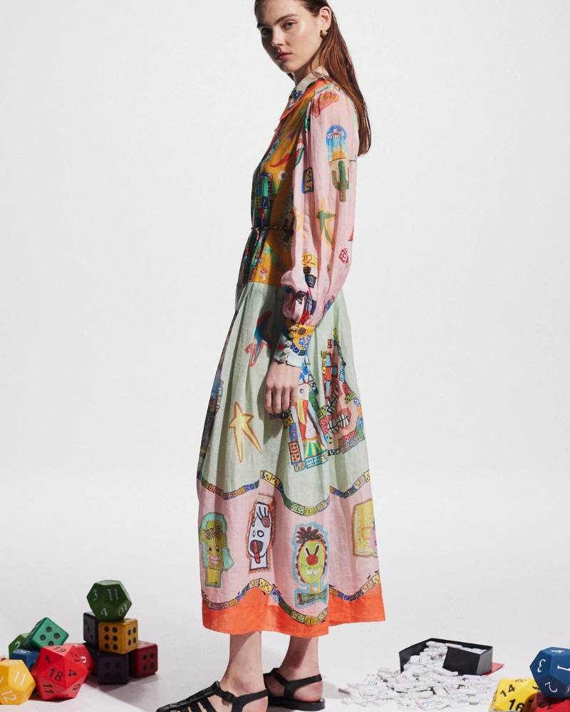 Danielle Balon Kol Patchwork Uzun Elbise