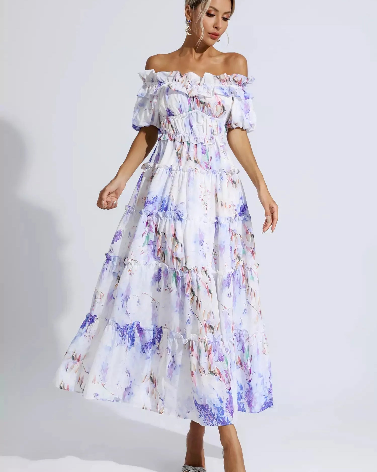 Danielle Mor Çiçekli Dantelli Maxi Elbise