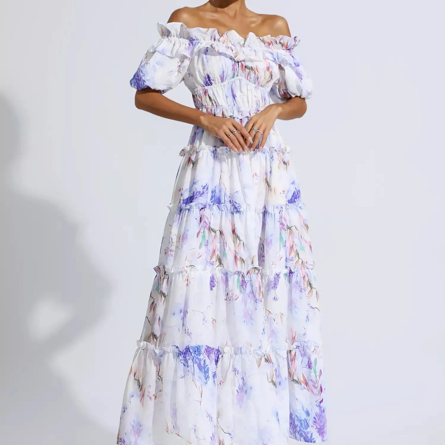 Danielle Mor Çiçekli Dantelli Maxi Elbise