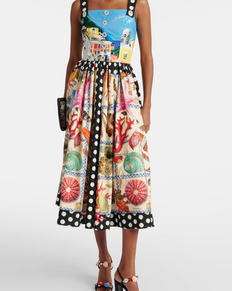 Domitille Polka Dot Kare Yaka Midi Elbise