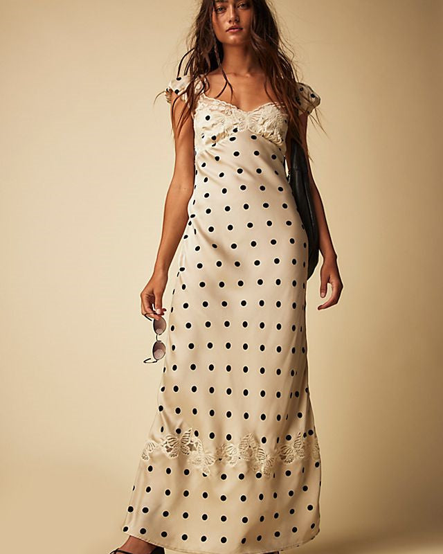 Edwina Butterfly Puantiyeli Uzun Elbise