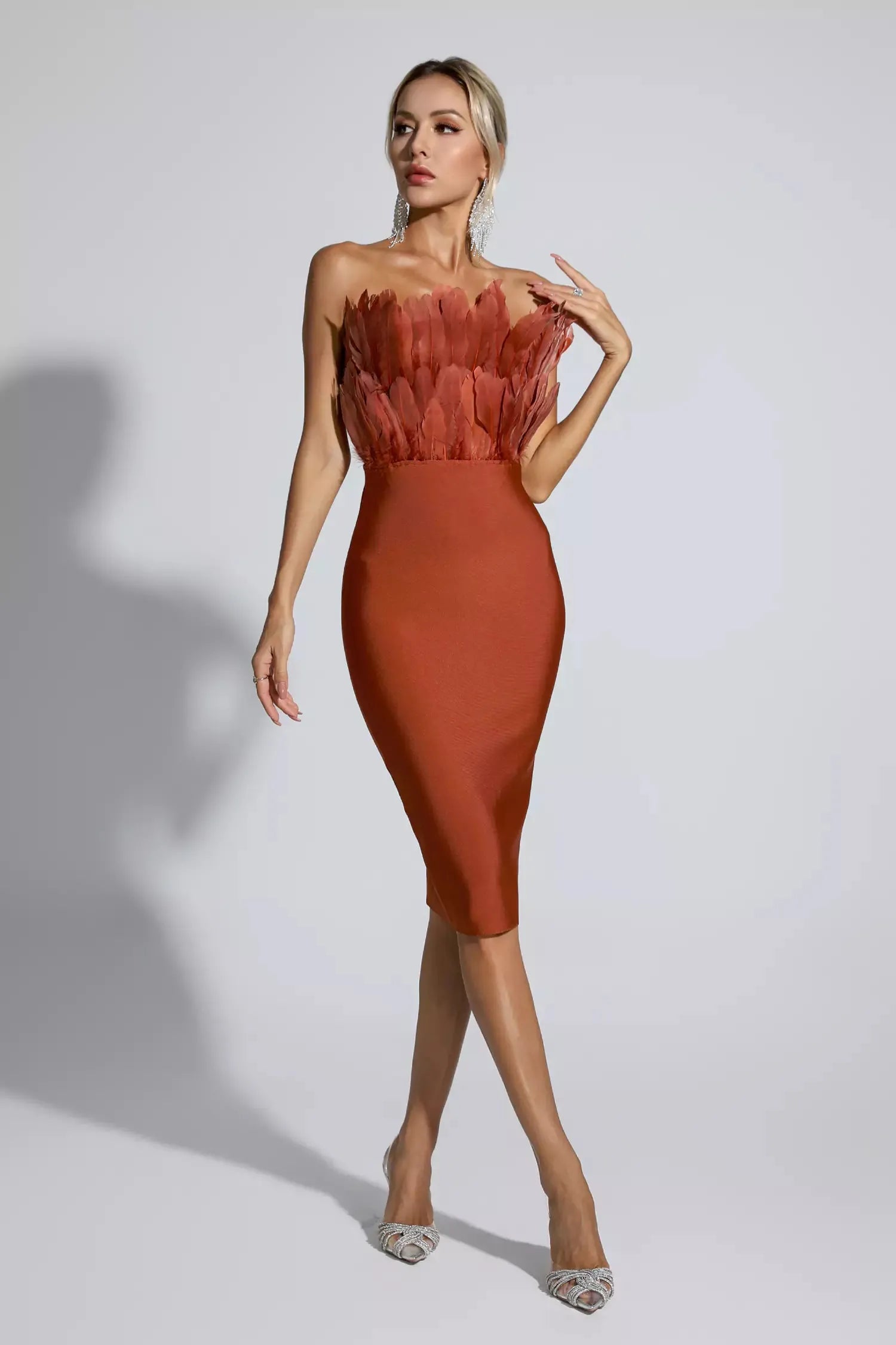 Elianna Koyu Kahve Tüy Midi Elbise