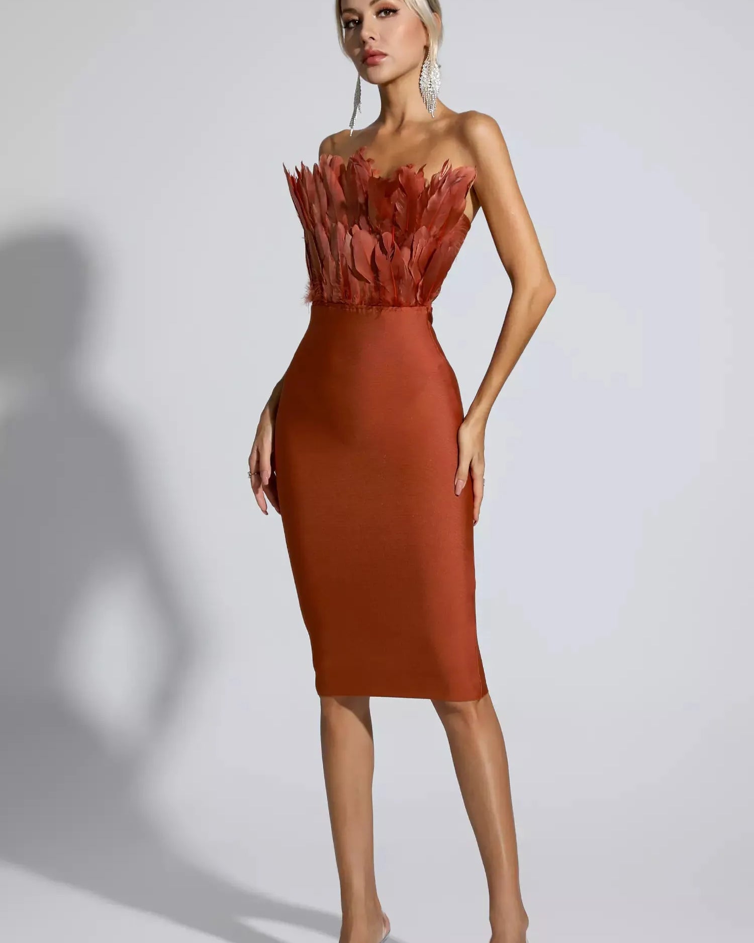 Elianna Koyu Kahve Tüy Midi Elbise