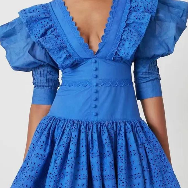 Éloïse Ruffle Derin Yaka Sırtı Açık Mini Elbise