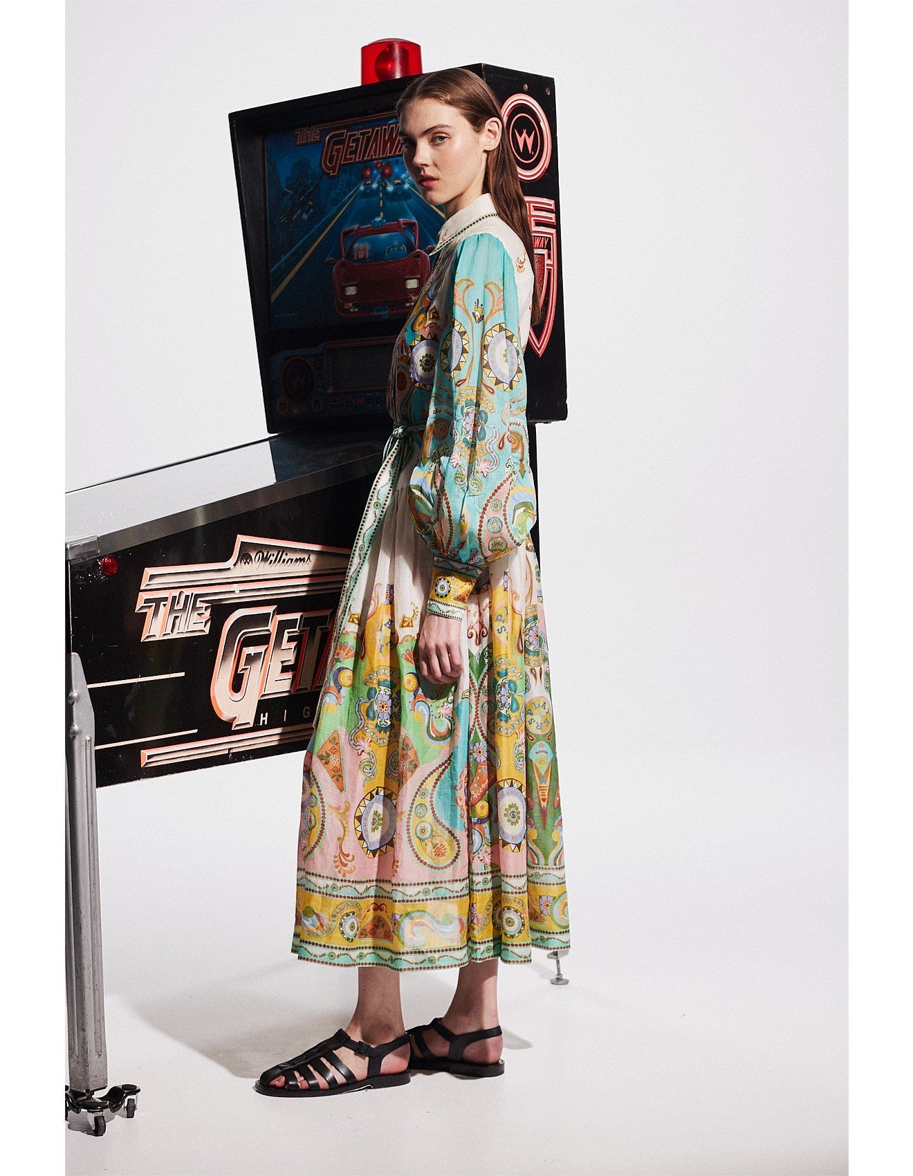 Soleia Uzun Desenli Kuşaklı Elbise