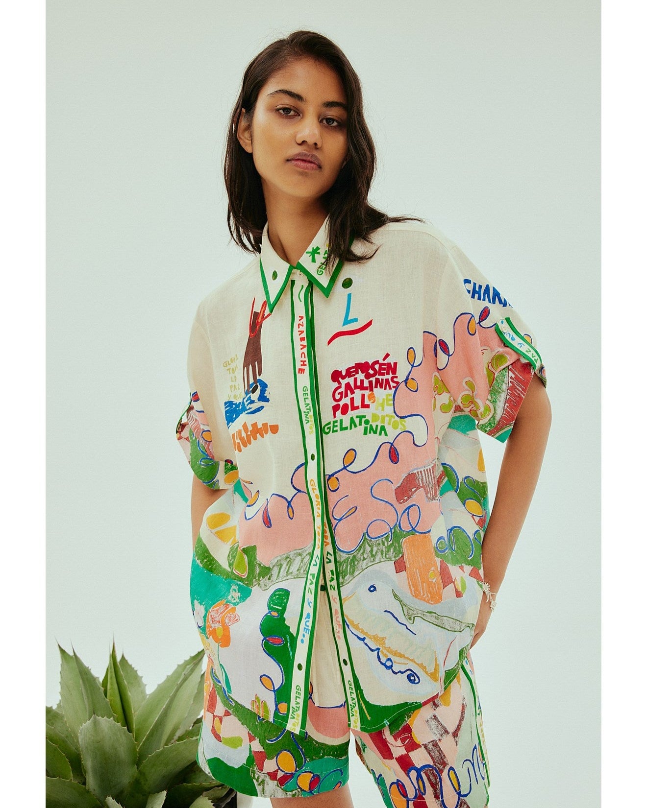 Gelatina Art Set – Renkli Oversize Gömlek & Şort Takımı