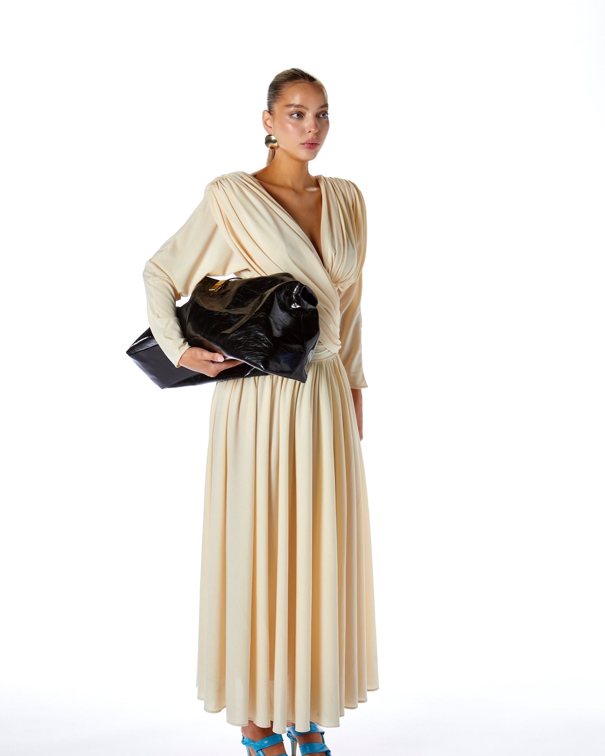 Venüs Haç Drapeli Sırtı Açık Uzun Elbise