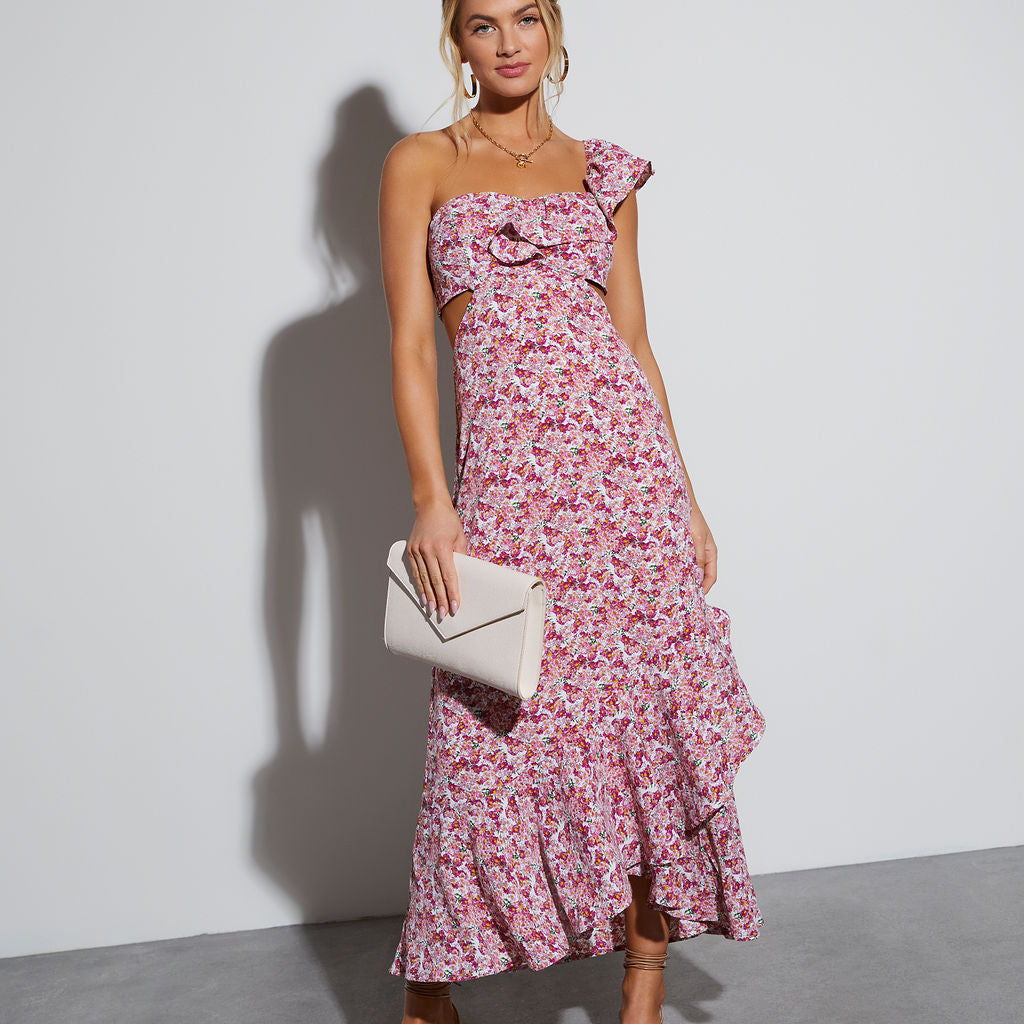 Jolie Çiçekli Tek Omuzlu Maxi Elbise