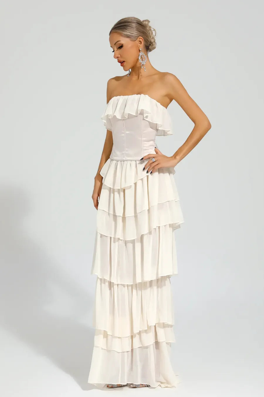 Gerald Kayısı Düşük Omuz Maxi Elbise