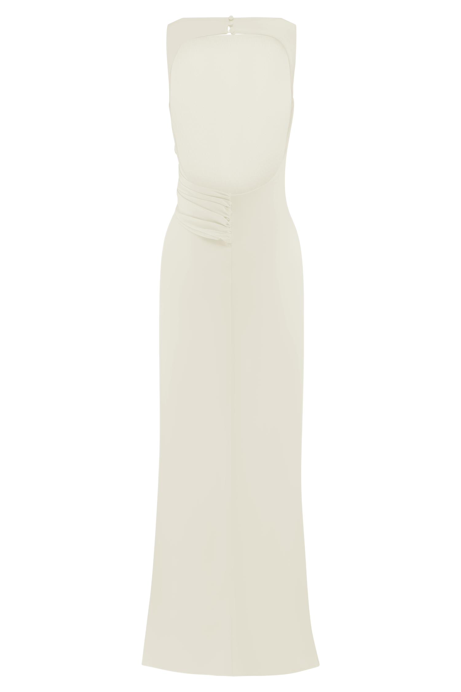 Drapeli Yüksek Yaka Uzun Elbise – Krem