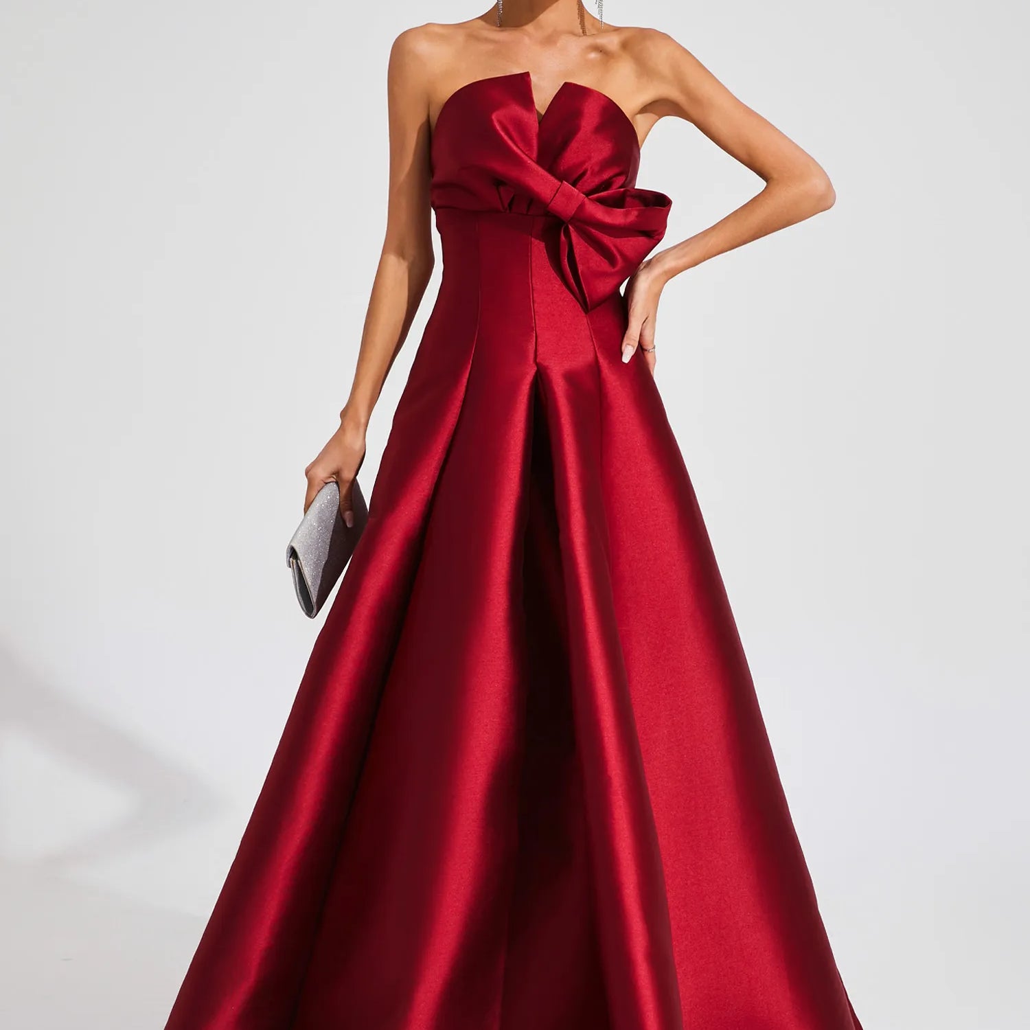 Agnes Kırmızı Fiyonk Düşük Omuz Maxi Elbise