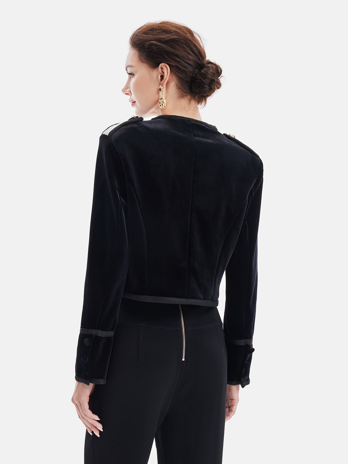 Retro Kadife Kruvaze Asimetrik Kısa Ceket