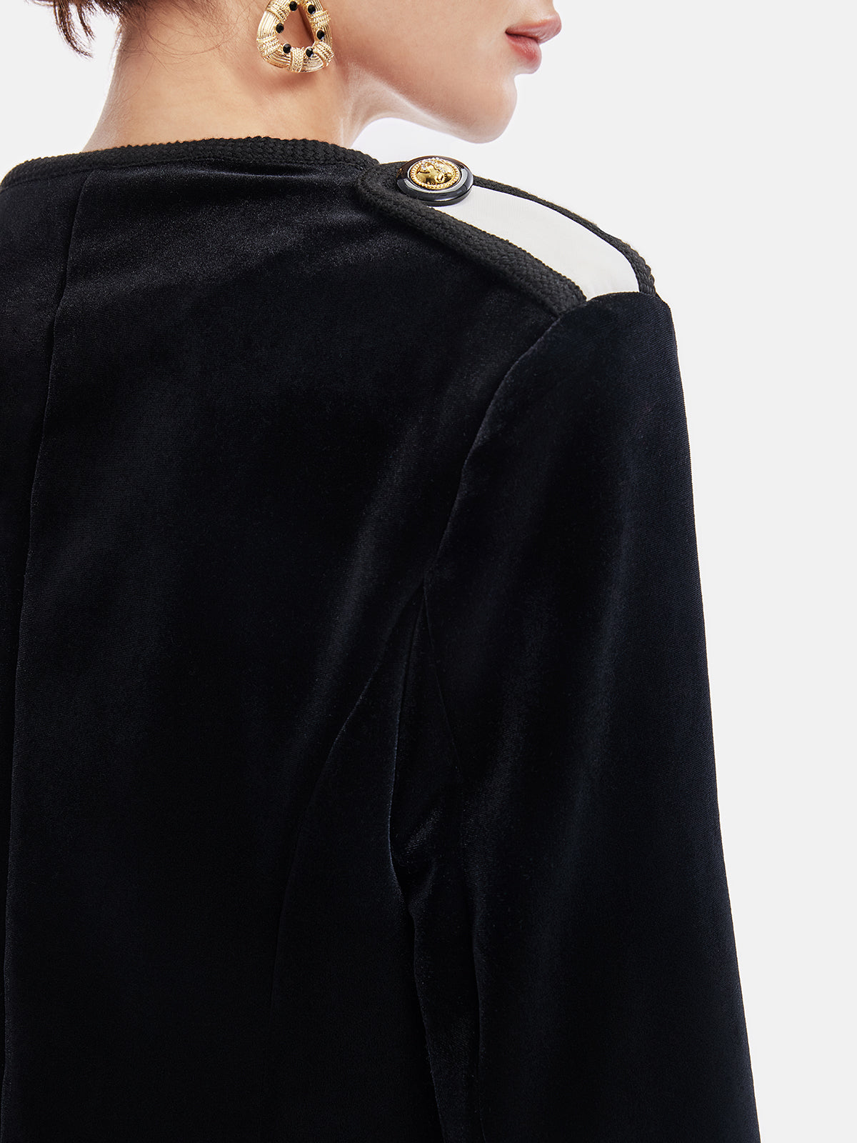 Retro Kadife Kruvaze Asimetrik Kısa Ceket