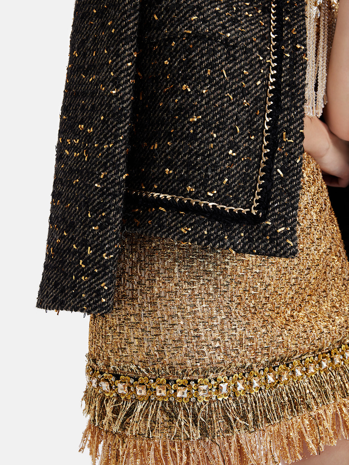 Altın İplik Deri Zincirli Trim Ceket