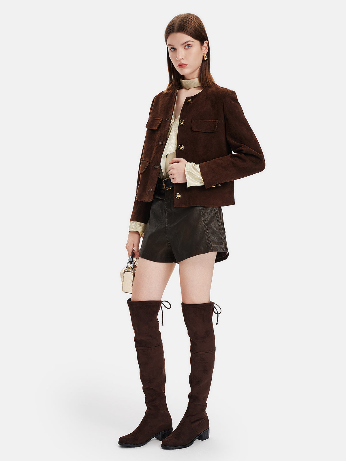 Fransız Kürklü Deri Kısa Ceket