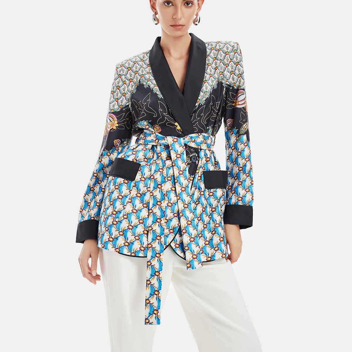 Retro Baskılı İpek Ceket