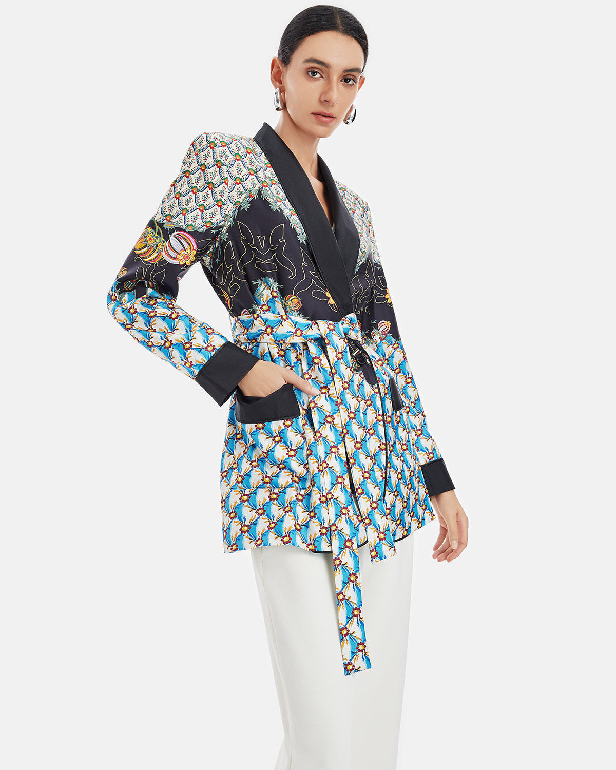 Retro Baskılı İpek Ceket