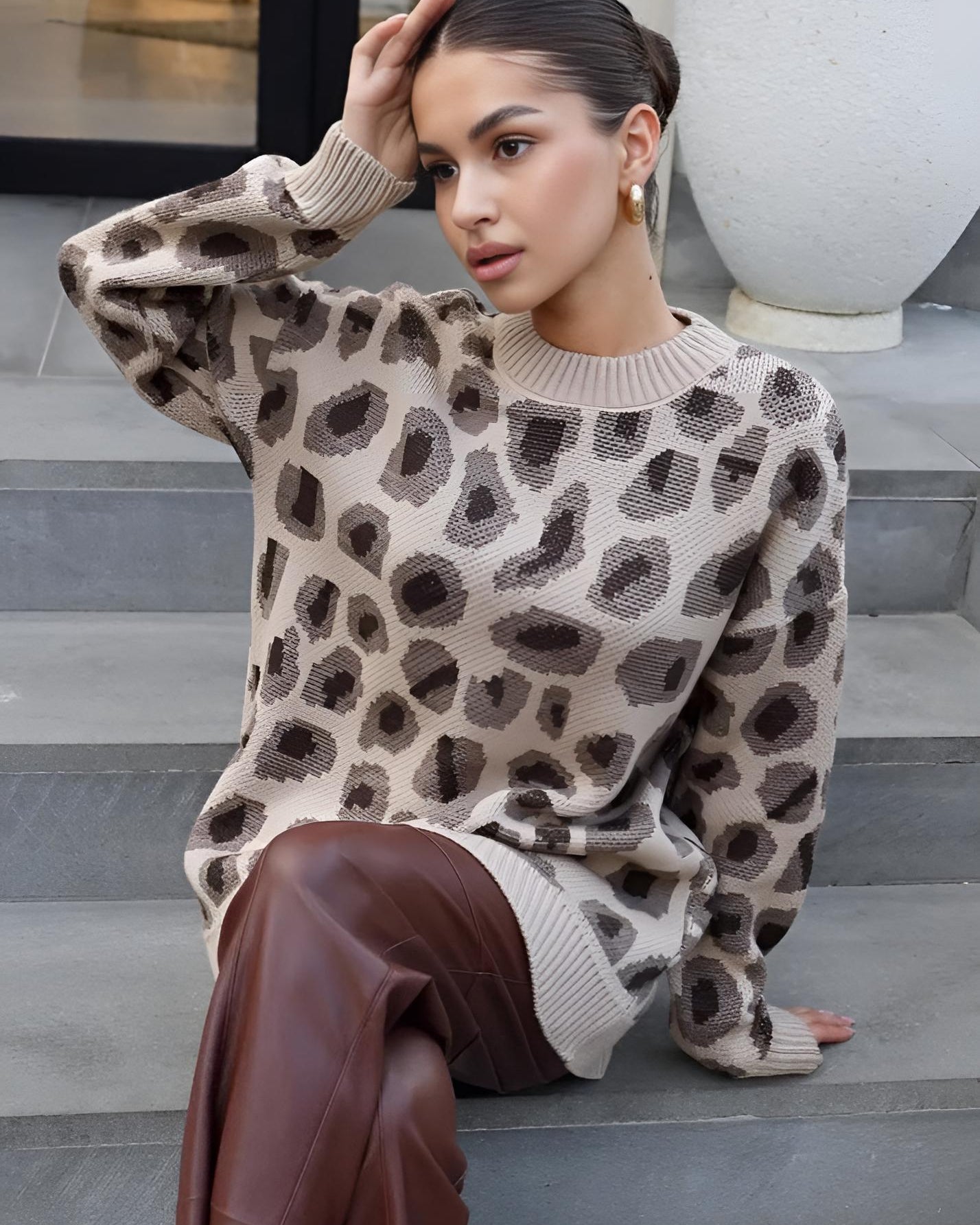 Harmony Leopar Desenli Oversize Kazak