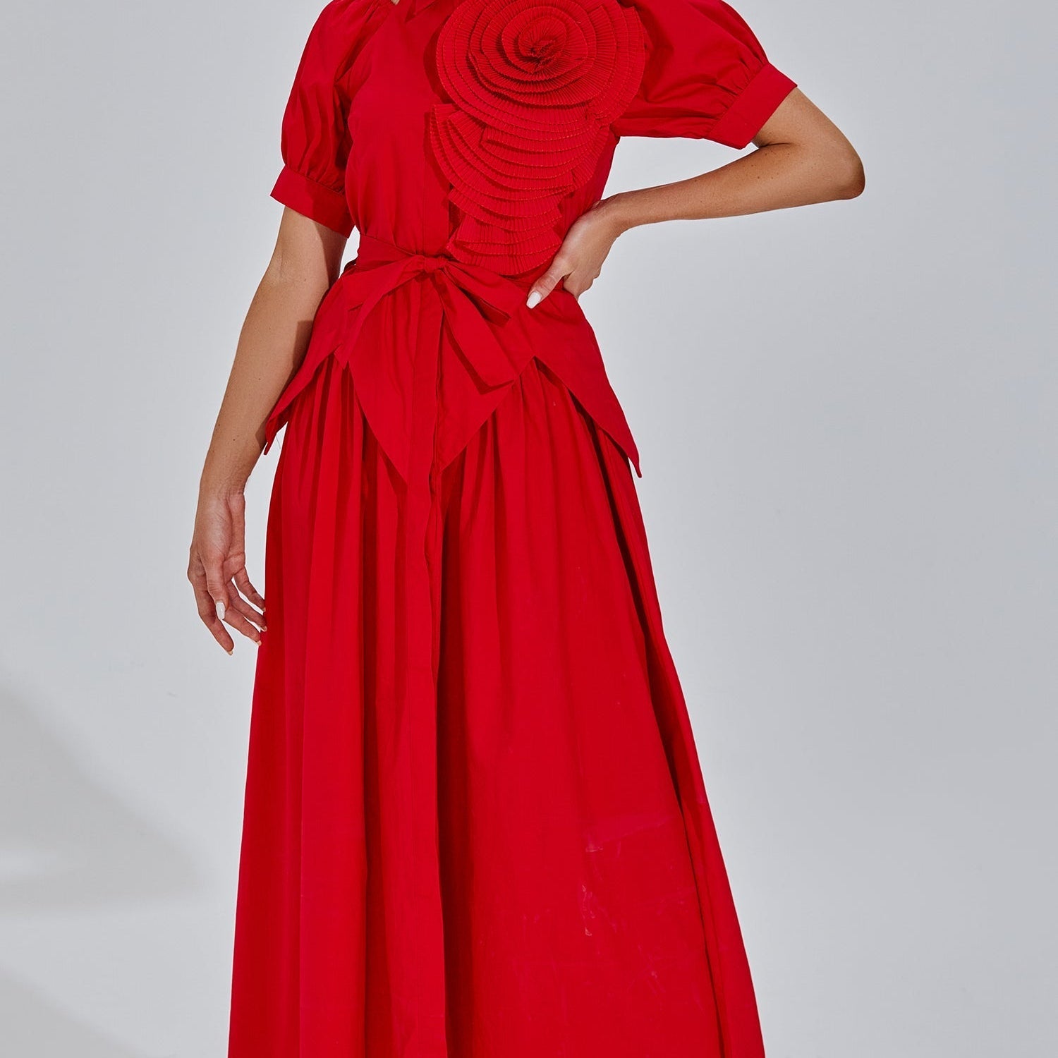 Rui Kırmızı Çiçekli Maxi Elbise