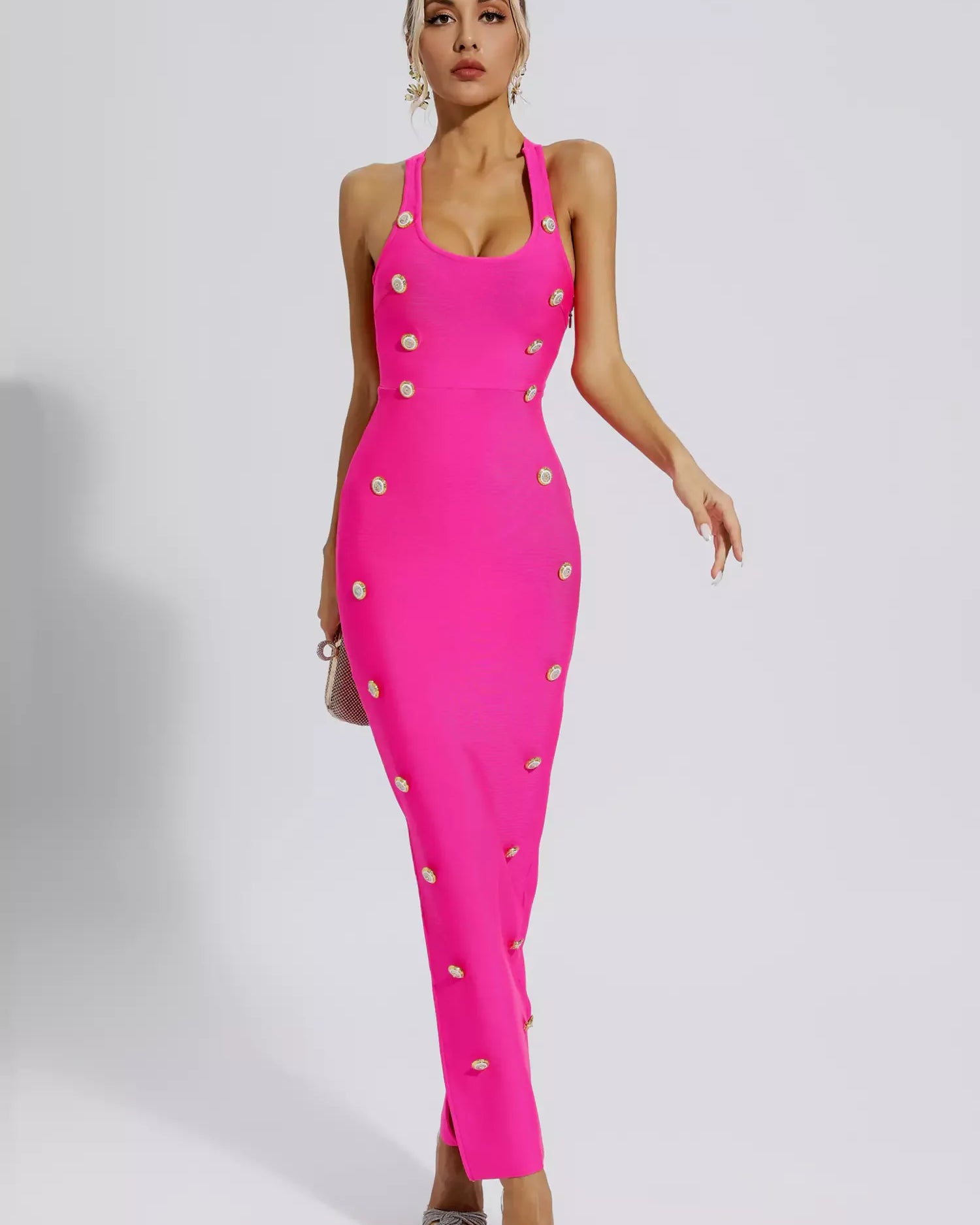 Imani Pembe Bandaj Maxi Elbise