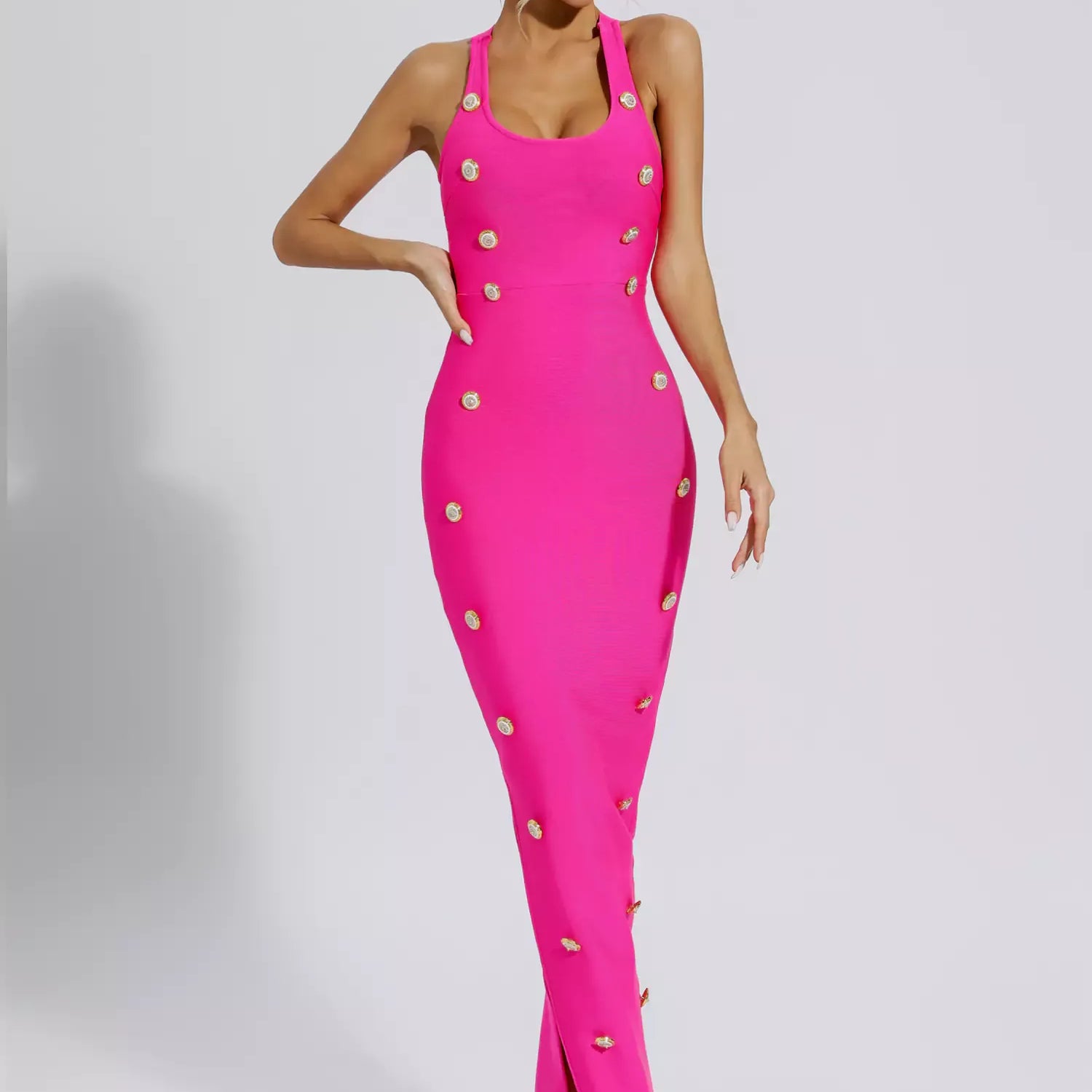 Imani Pembe Bandaj Maxi Elbise