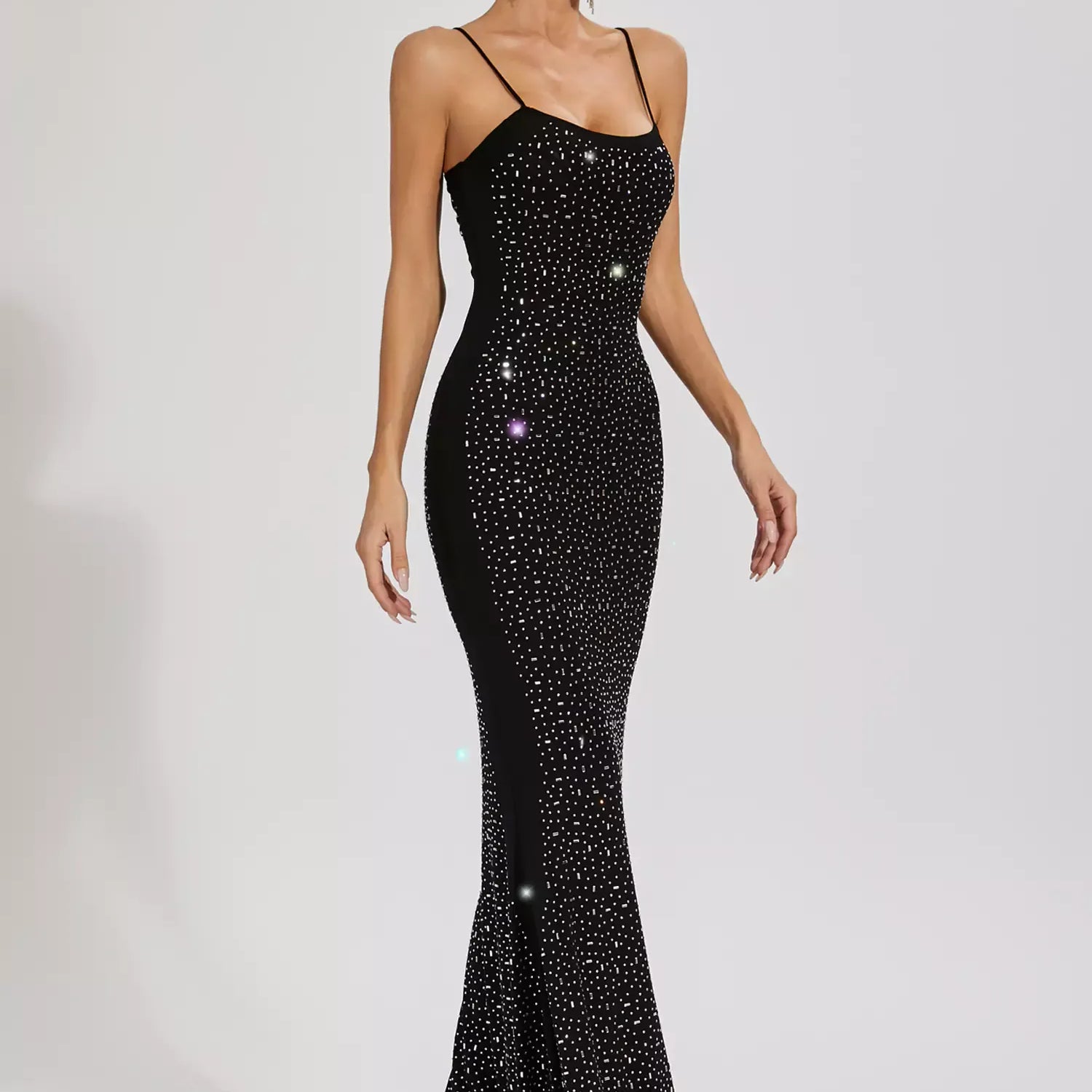 Indie Siyah Süslenmiş Örgü Maxi Elbise