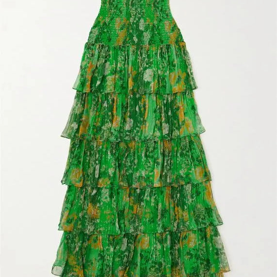 Büzgülü Straplez Katlı Maxi Elbise