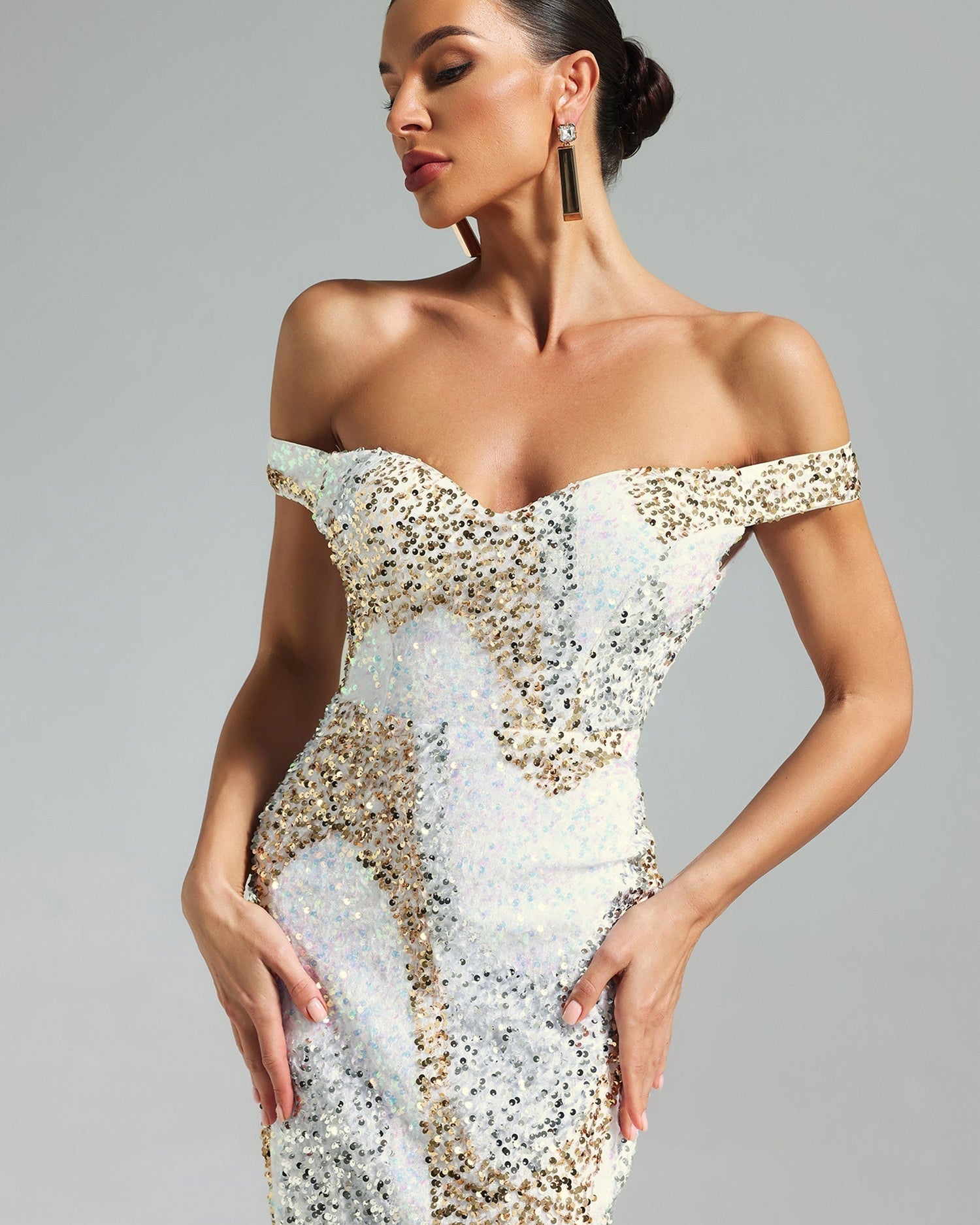 Jellay Payetler Tek Omuz Midi Elbise