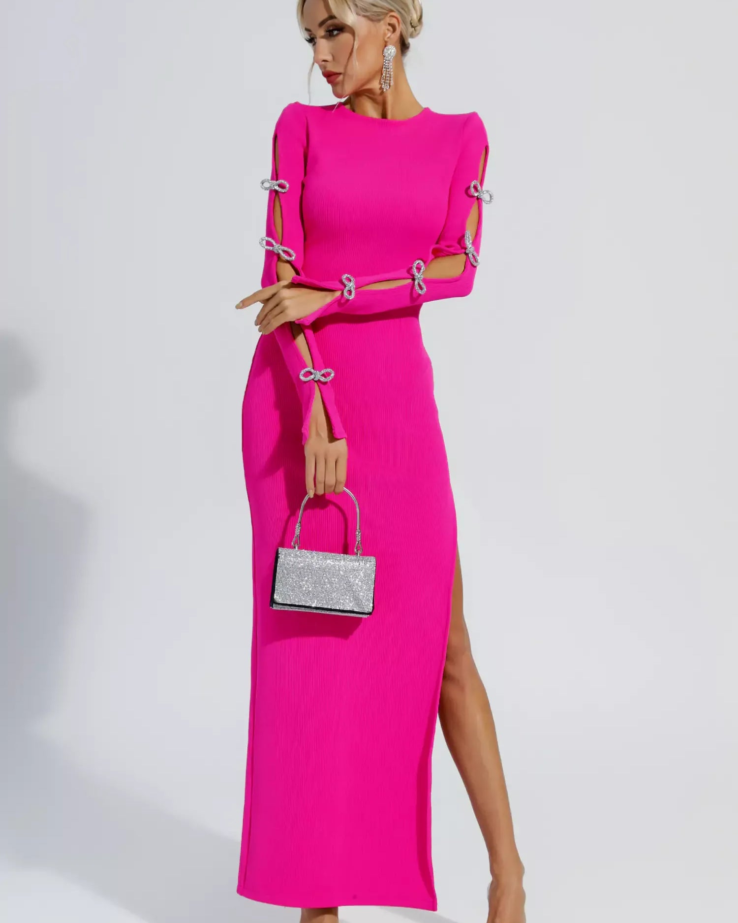 Jenna Pembe Kesikli Bandaj Maxi Elbise