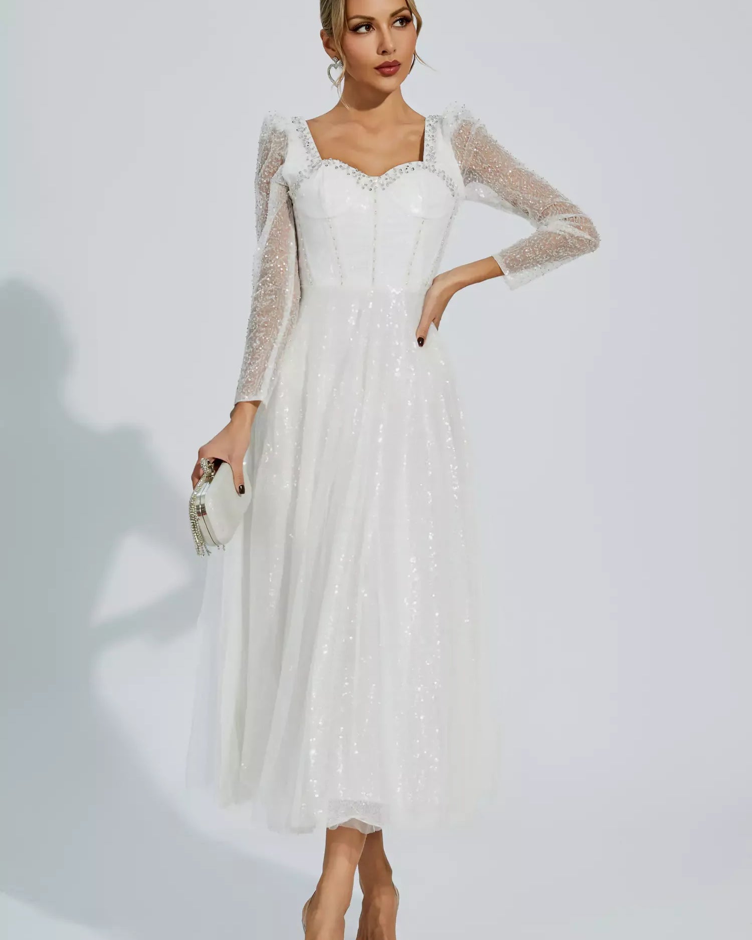 Kamiyah Beyaz Örgü Maxi Elbise