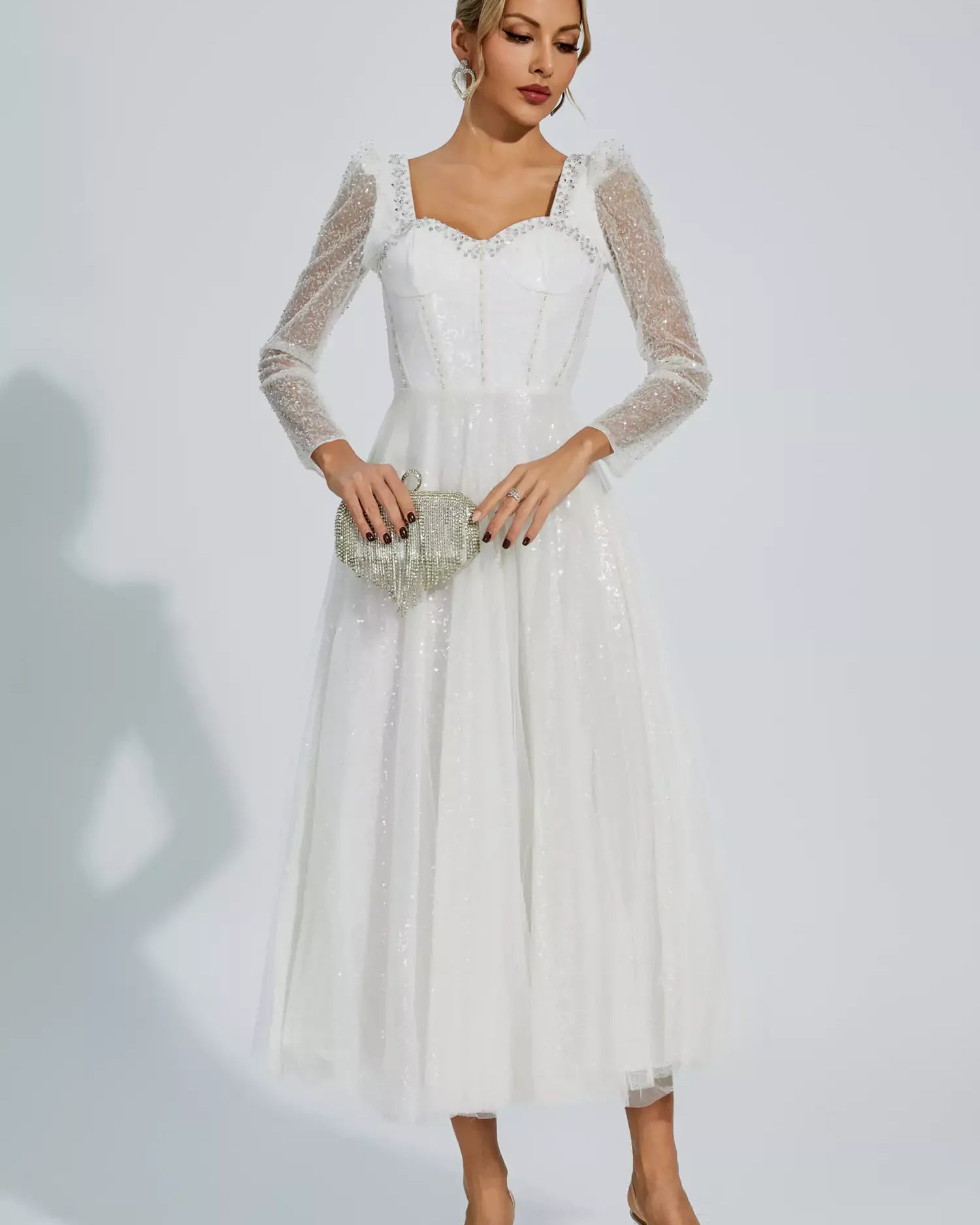 Kamiyah Beyaz Örgü Maxi Elbise