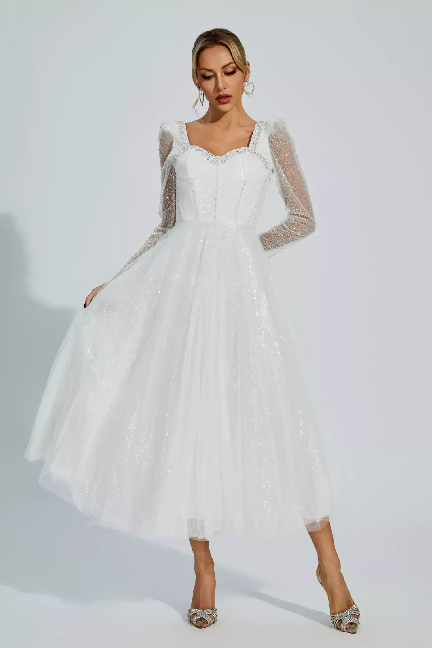 Kamiyah Beyaz Örgü Maxi Elbise