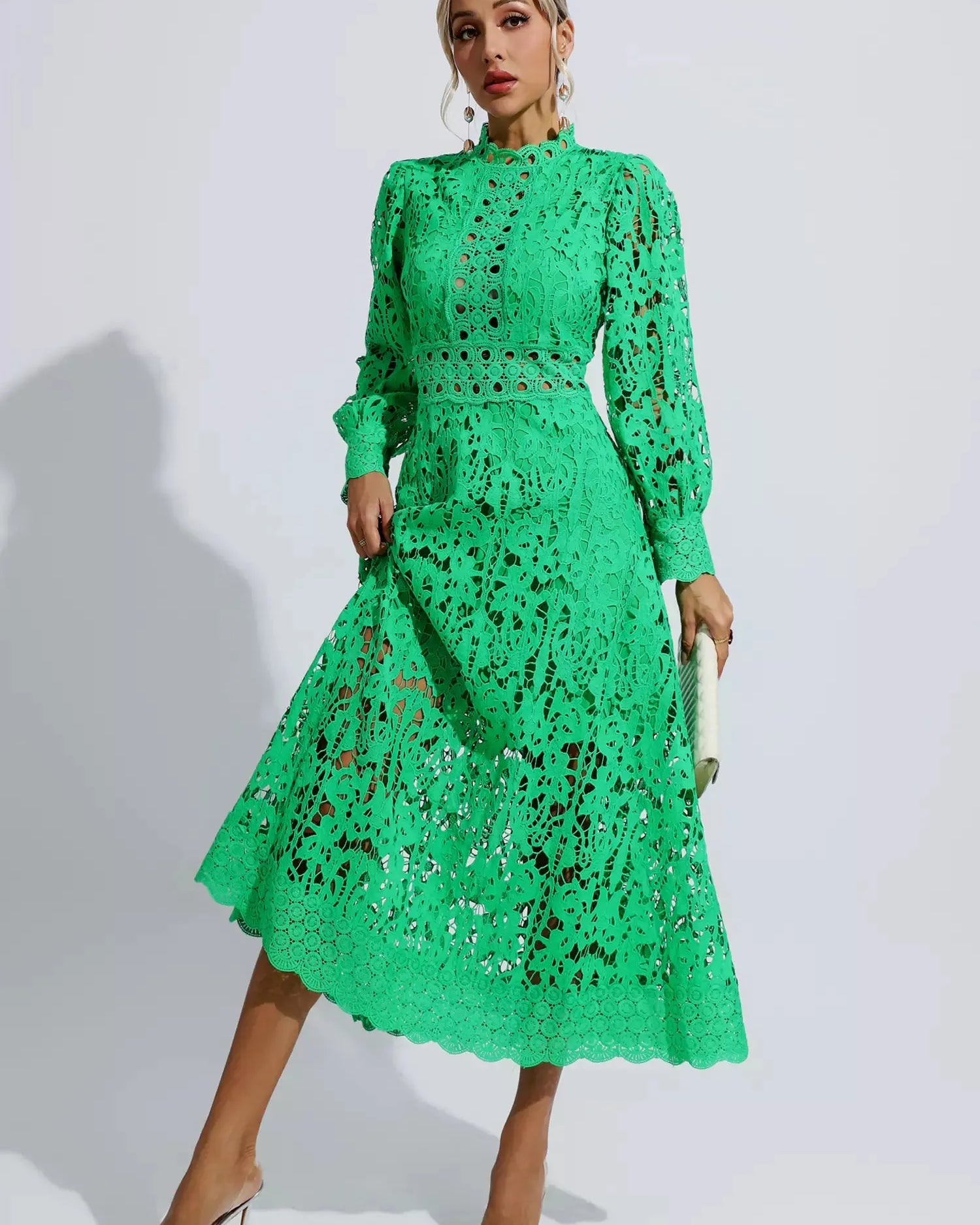 Kenzie Yeşil Dantelli Uzun Elbise