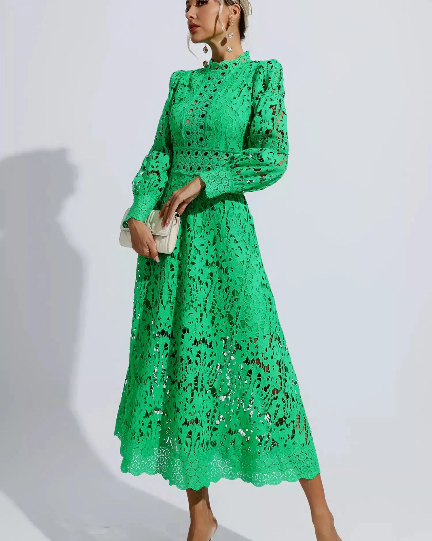 Kenzie Yeşil Dantelli Uzun Elbise