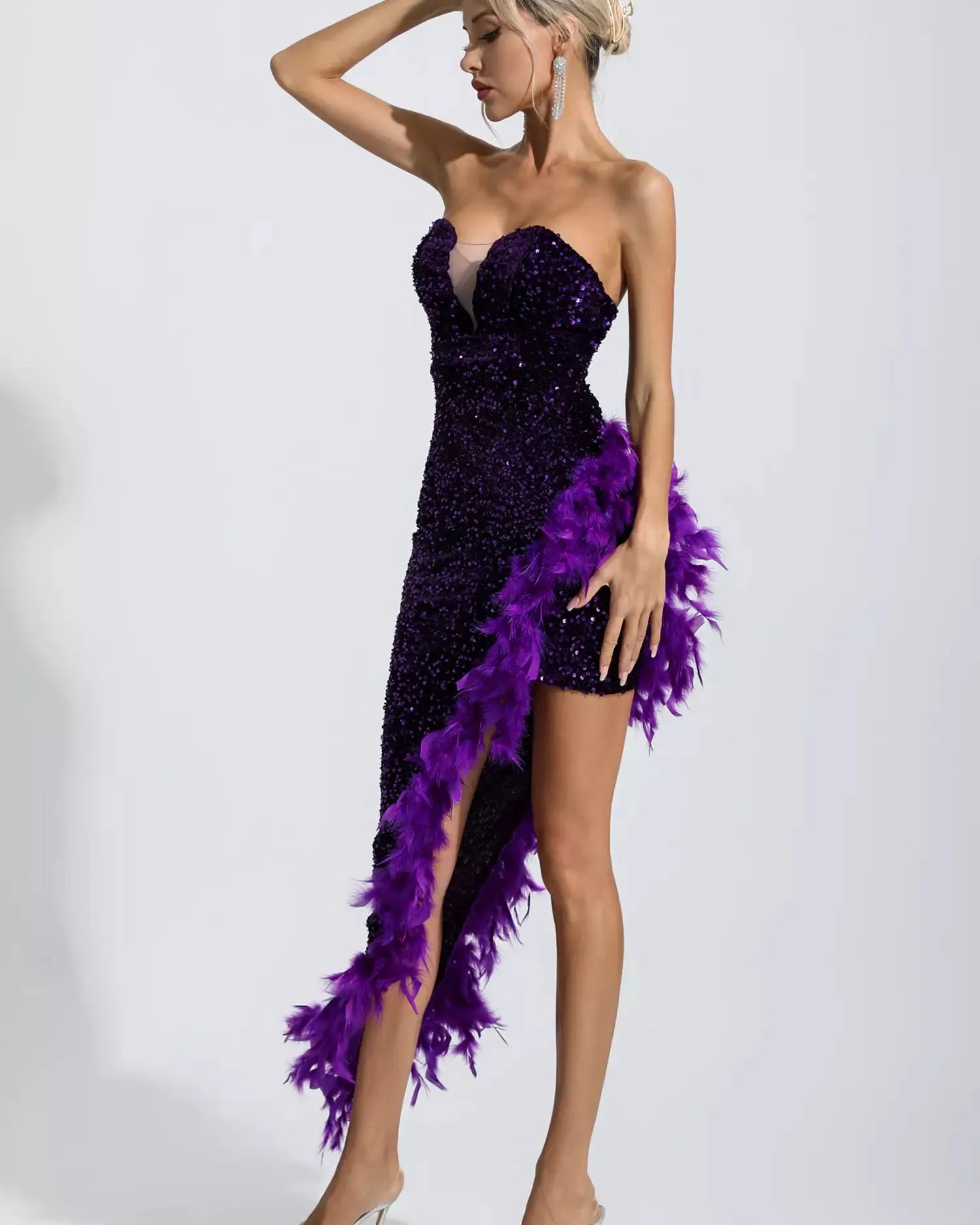 Kira Mor Payet Tüylü Maxi Elbise