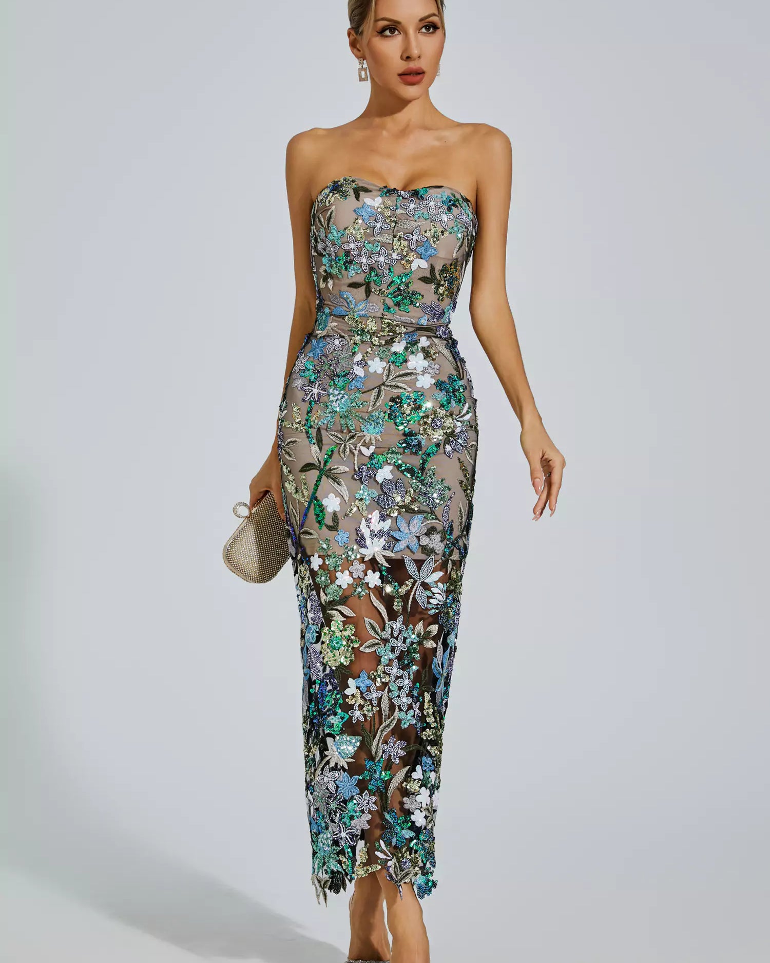 Leanna Çiçek İşlemeli Maksi Elbise