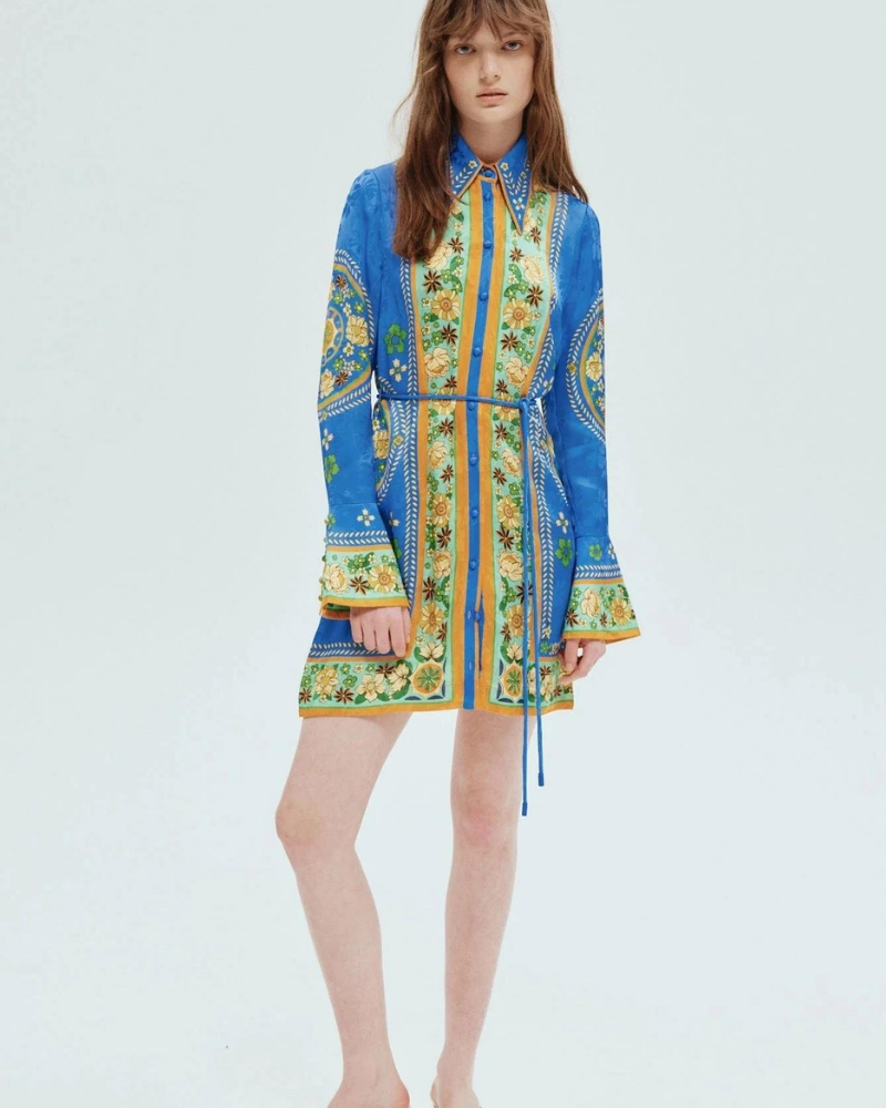 Lisbeth Uzun Kollu Çiçekli Mini Elbise