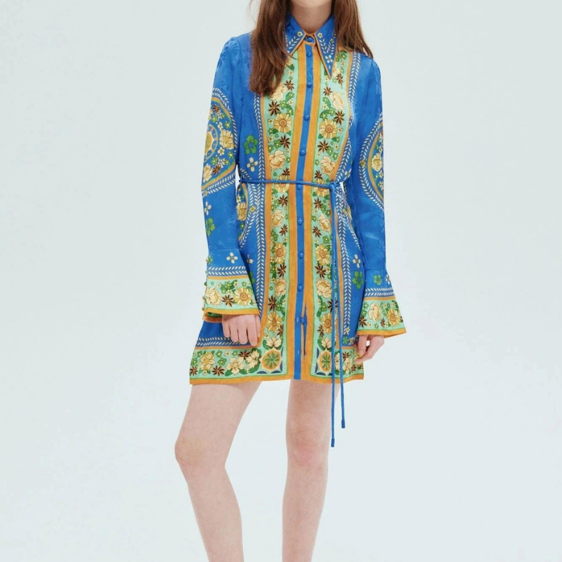 Lisbeth Uzun Kollu Çiçekli Mini Elbise