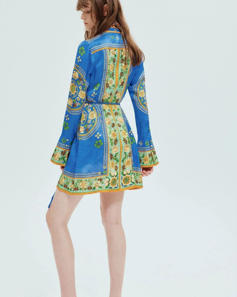 Lisbeth Uzun Kollu Çiçekli Mini Elbise