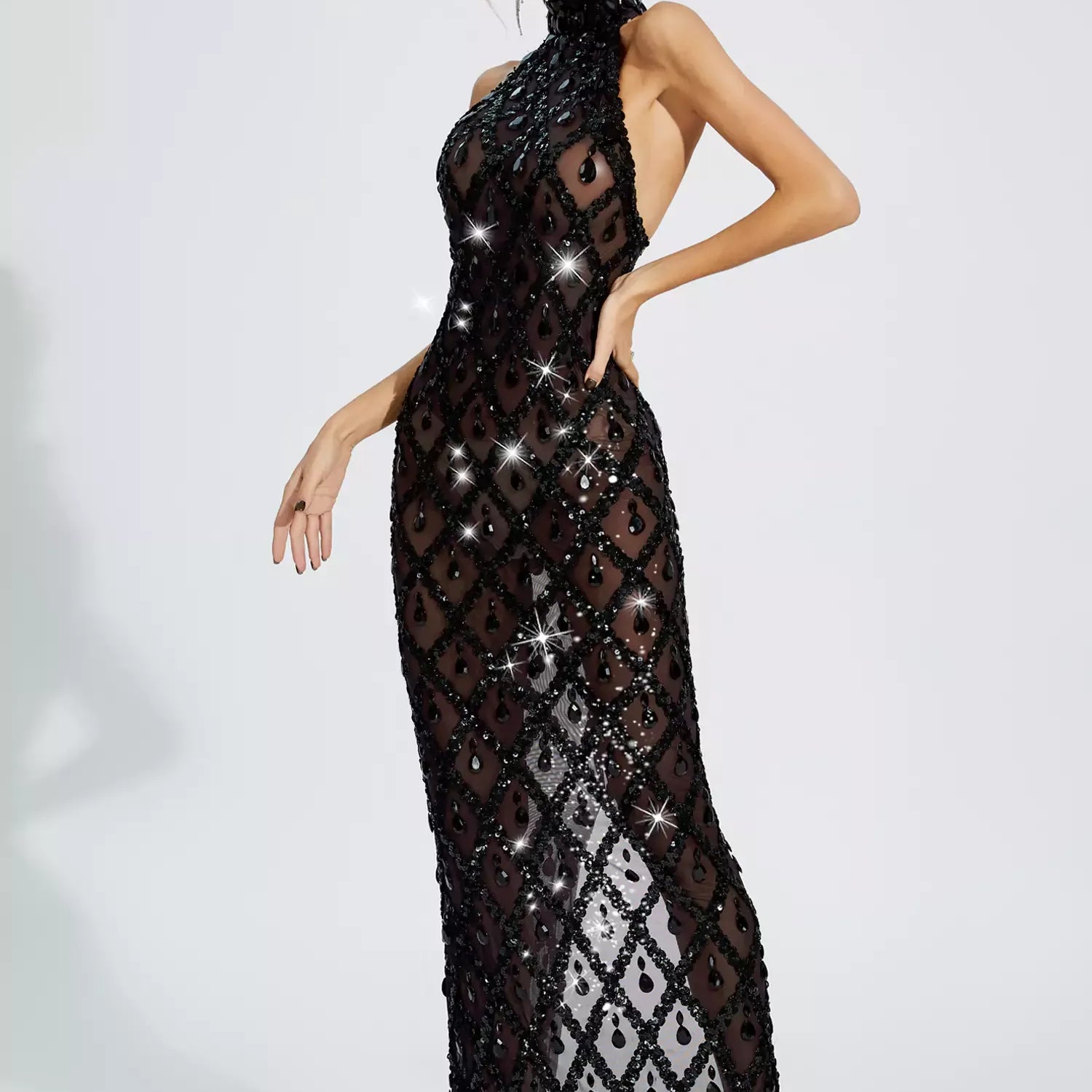 Louise Black Diamond Maxi Elbise(Astarsız)