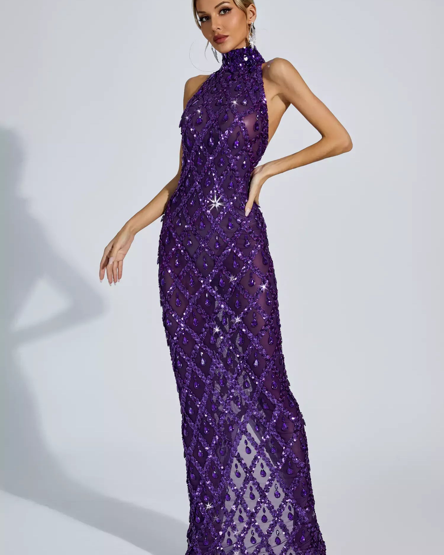 Louise Mor Elmas Uzun Elbise (Astarsız)