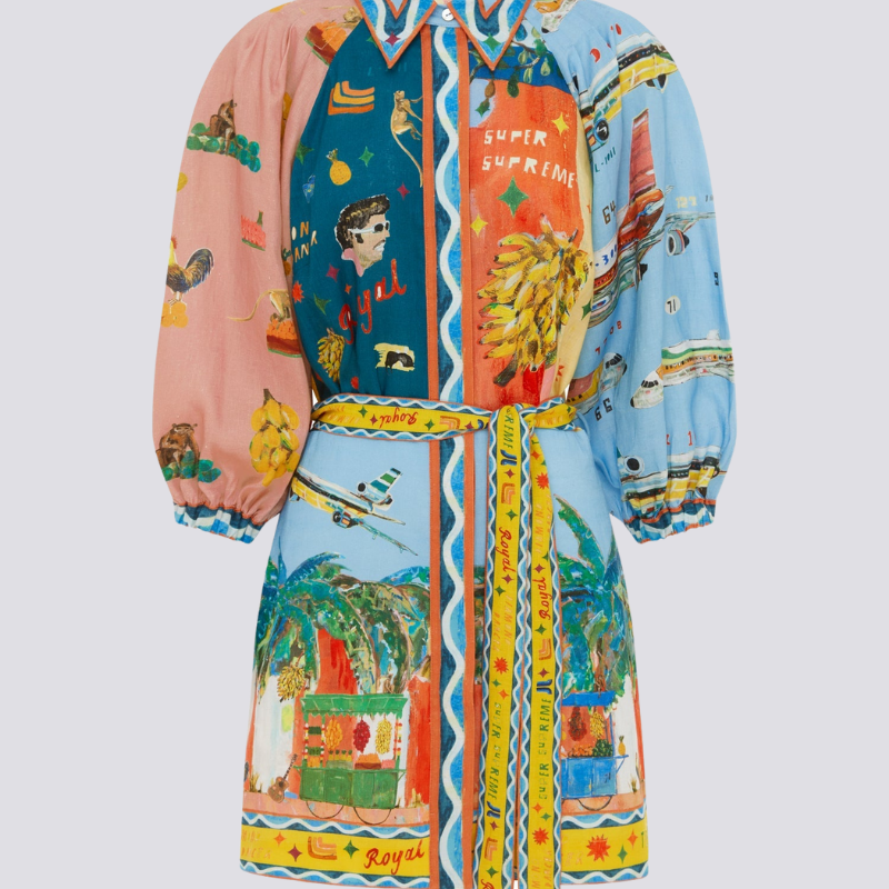 Magali Balon Kol Patchwork Mini Elbise