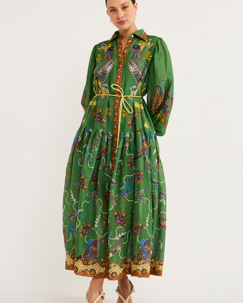 Marcella Balon Kol Hayvan Desenli Uzun Elbise