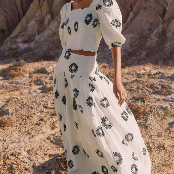 Marjolaine Puf Omuzlu Çiçekli Etek Takımı