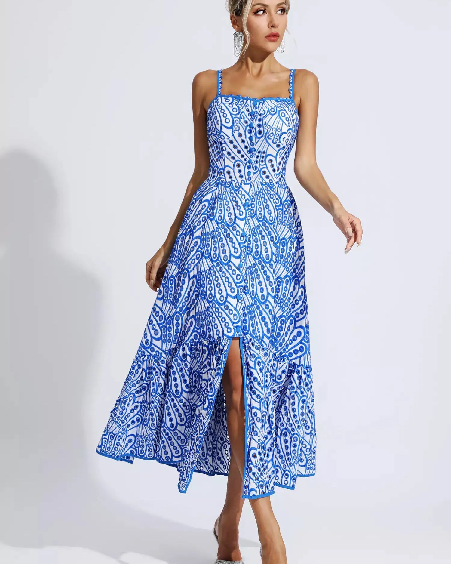 Michelle Mavi Baskılı Uzun Elbise