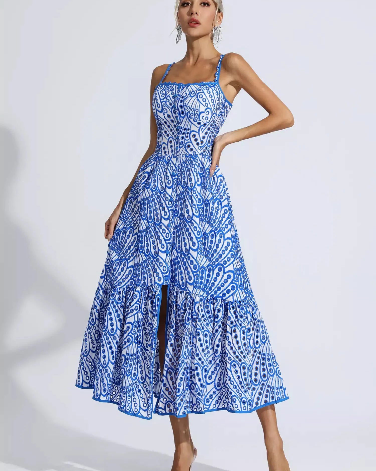 Michelle Mavi Baskılı Uzun Elbise