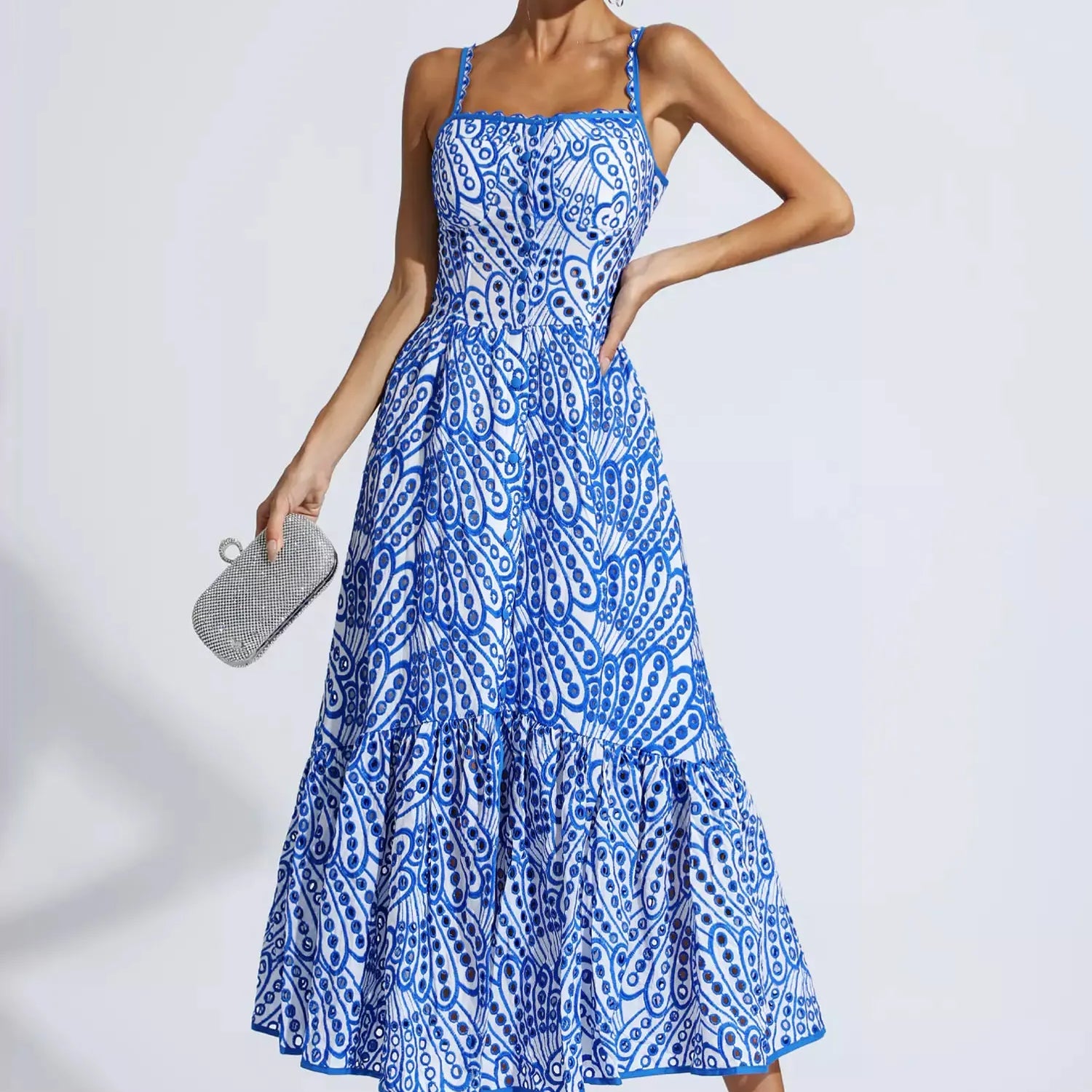 Michelle Mavi Baskılı Uzun Elbise